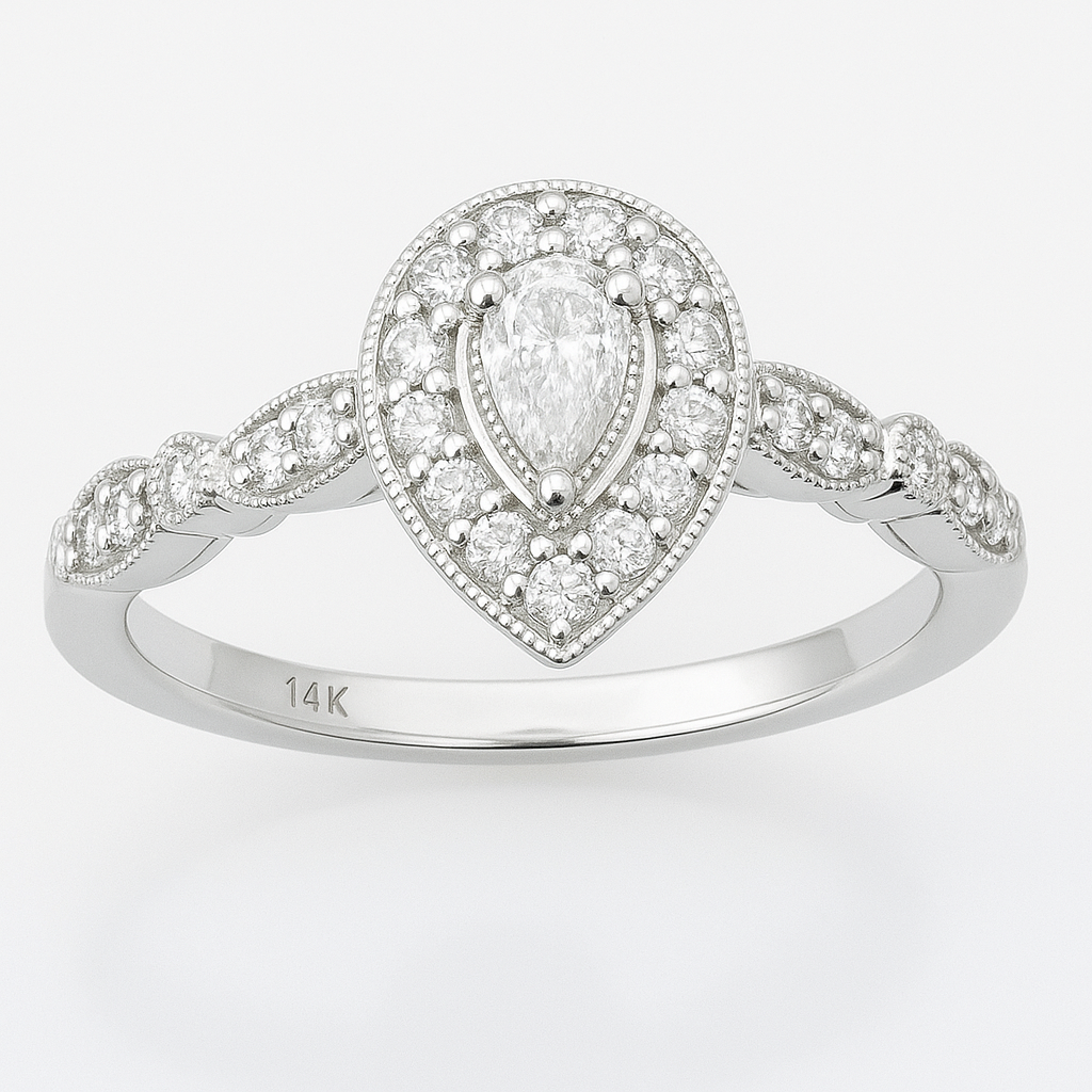 SPECIAL!.38ct G SI 14K White Gold Diamond Pear Shape Diamond Solitaire Ring Size 6.5