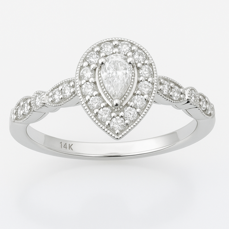 SPECIAL!.38ct G SI 14K White Gold Diamond Pear Shape Diamond Solitaire Ring Size 6.5