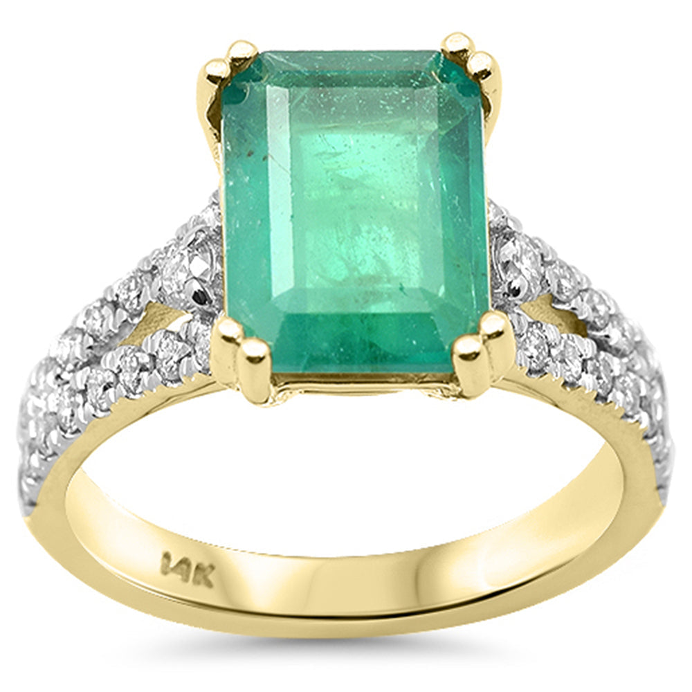 SPECIAL!3.72ct G SI 14K Yellow Gold Emerald Gemstone & Diamond Ring Size 6.5