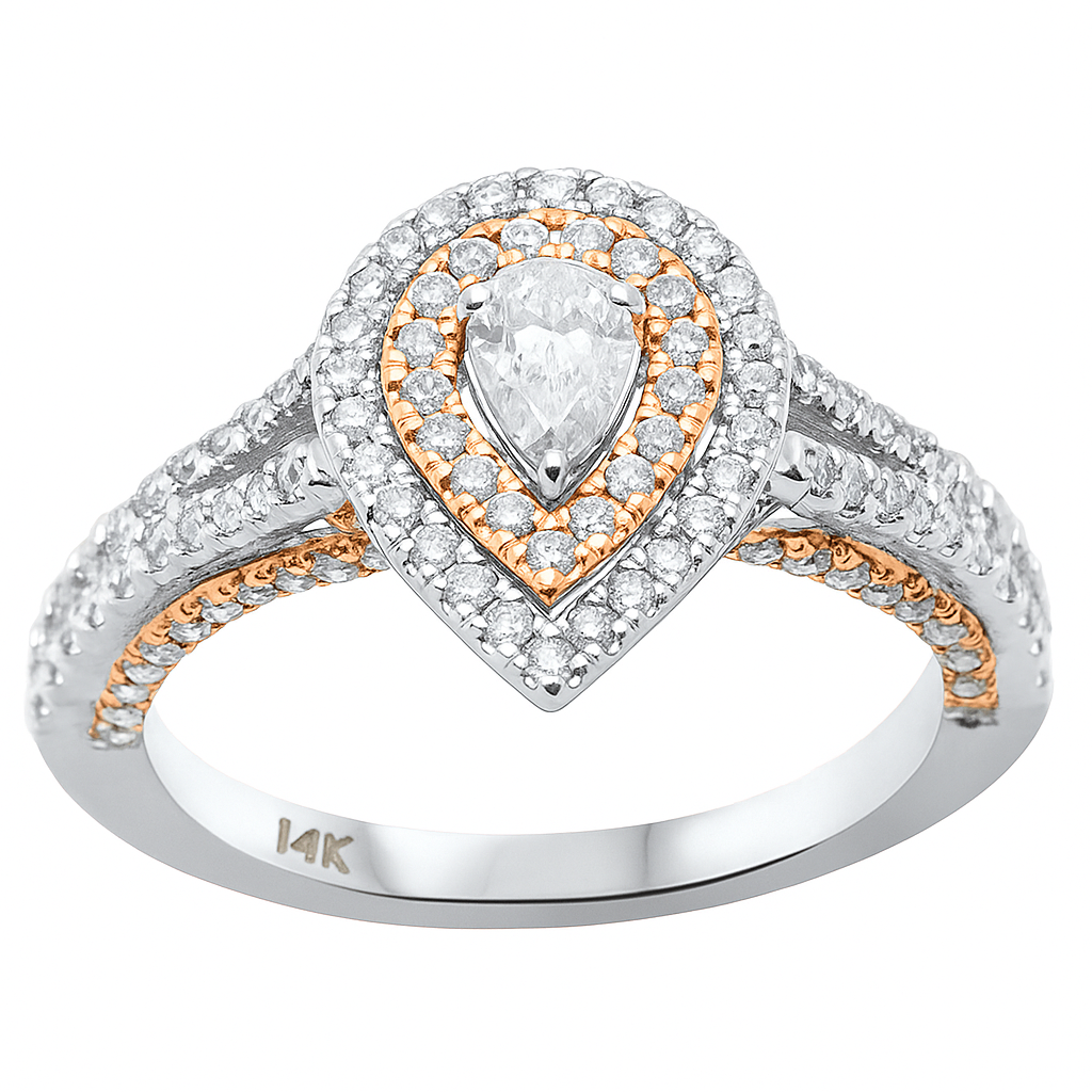 SPECIAL!.90ct Gemstones G SI 14K Two Tone Gold Diamond Pear Diamond Engagement Ring Size 6.5