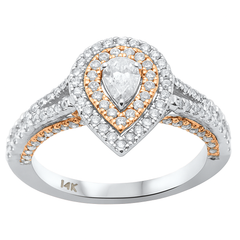 SPECIAL!.90ct Gemstones G SI 14K Two Tone Gold Diamond Pear Diamond Engagement Ring Size 6.5
