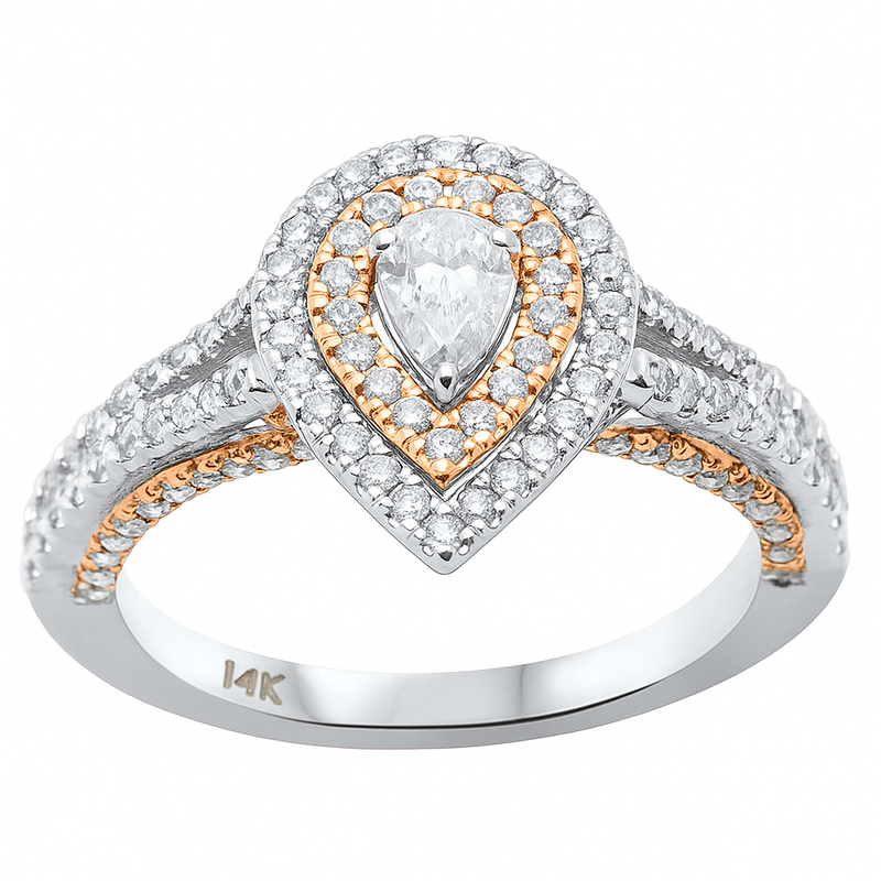 SPECIAL!.90ct Gemstones G SI 14K Two Tone Gold Diamond Pear Diamond Engagement Ring Size 6.5