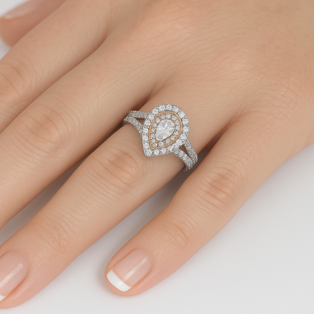 SPECIAL!.90ct Gemstones G SI 14K Two Tone Gold Diamond Pear Diamond Engagement Ring Size 6.5