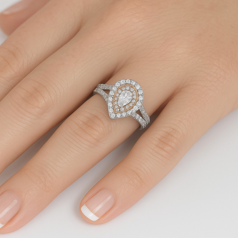 SPECIAL!.90ct Gemstones G SI 14K Two Tone Gold Diamond Pear Diamond Engagement Ring Size 6.5