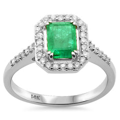 SPECIAL!1.12ct G SI 14K White Gold Diamond & Emerald Gemstone Ring Size 6.5