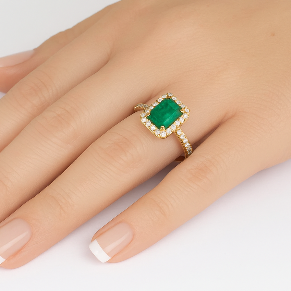SPECIAL!1.13ct G SI 14K Yellow Gold Diamond & Emerald Gemstone Ring Size 6.5