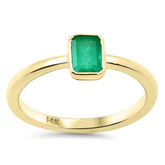 SPECIAL!.55ct G SI 14K Yellow Gold Bezel Set Emerald Gemstone Ring Size 6.5