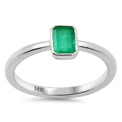 SPECIAL!.63ct G SI 14K White Gold Bezel Set Emerald Gemstone Ring Size 6.5