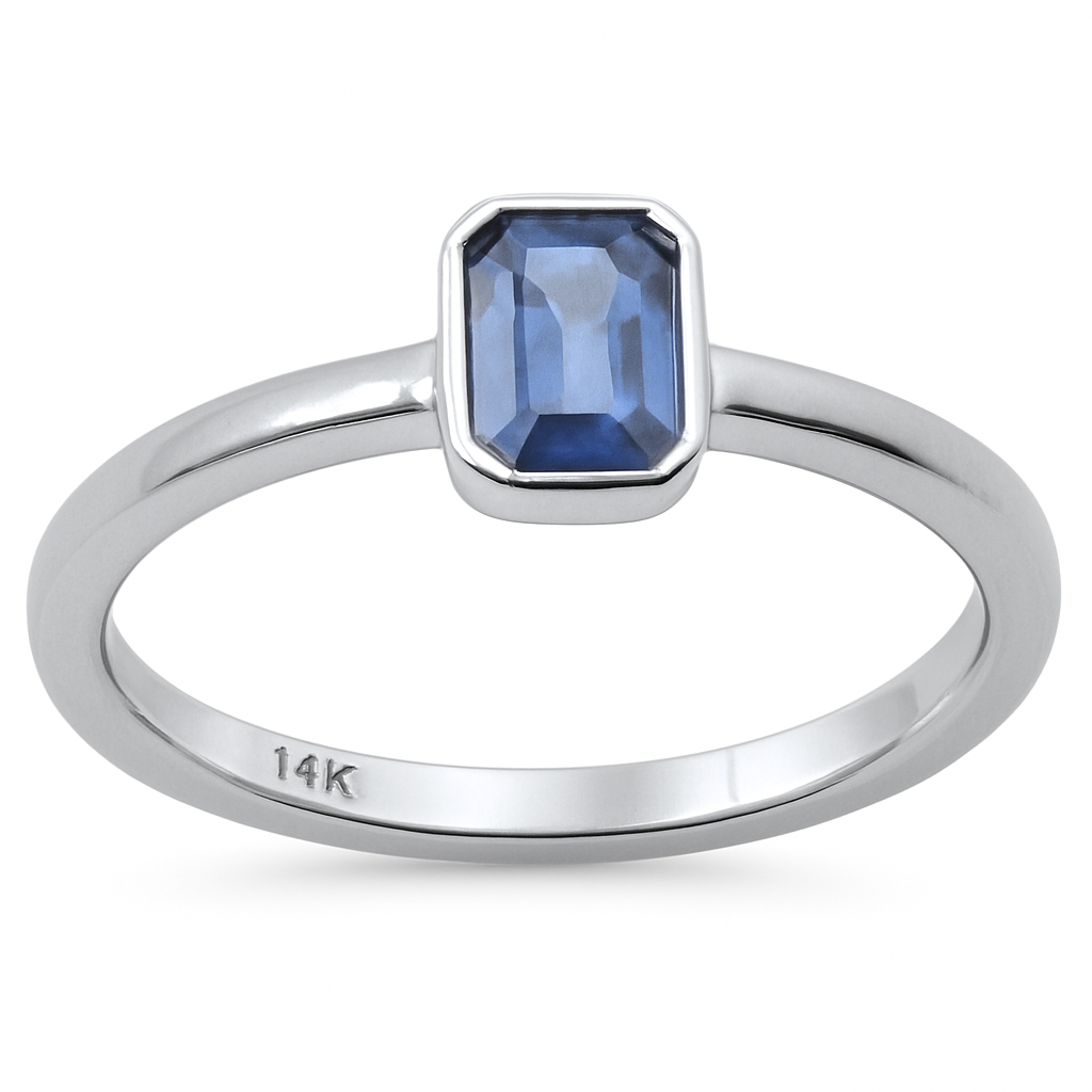 SPECIAL!.59ct G SI 14K White Gold Bezel Set Blue Sapphire Gemstone Ring Size 6.5