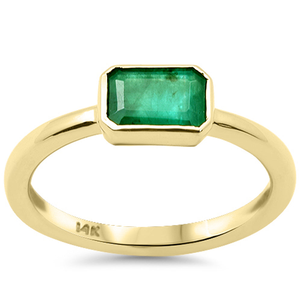 SPECIAL!.90ct G SI 14K Yellow Gold Bezel Set Emerald Gemstone Ring Size 6.5