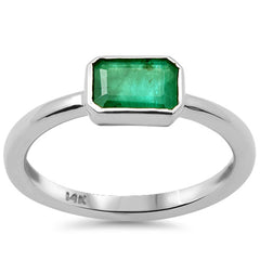 SPECIAL!.95ct G SI 14K White Gold Bezel Set Emerald Gemstone Ring Size 6.5