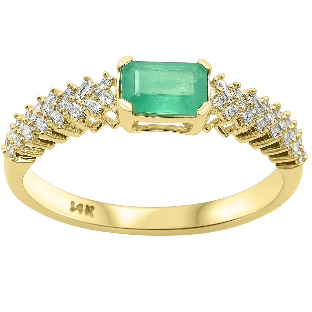SPECIAL!.79ct G SI 14K Yellow Gold Diamond & Emerald Gemstone Ring Size 6.5
