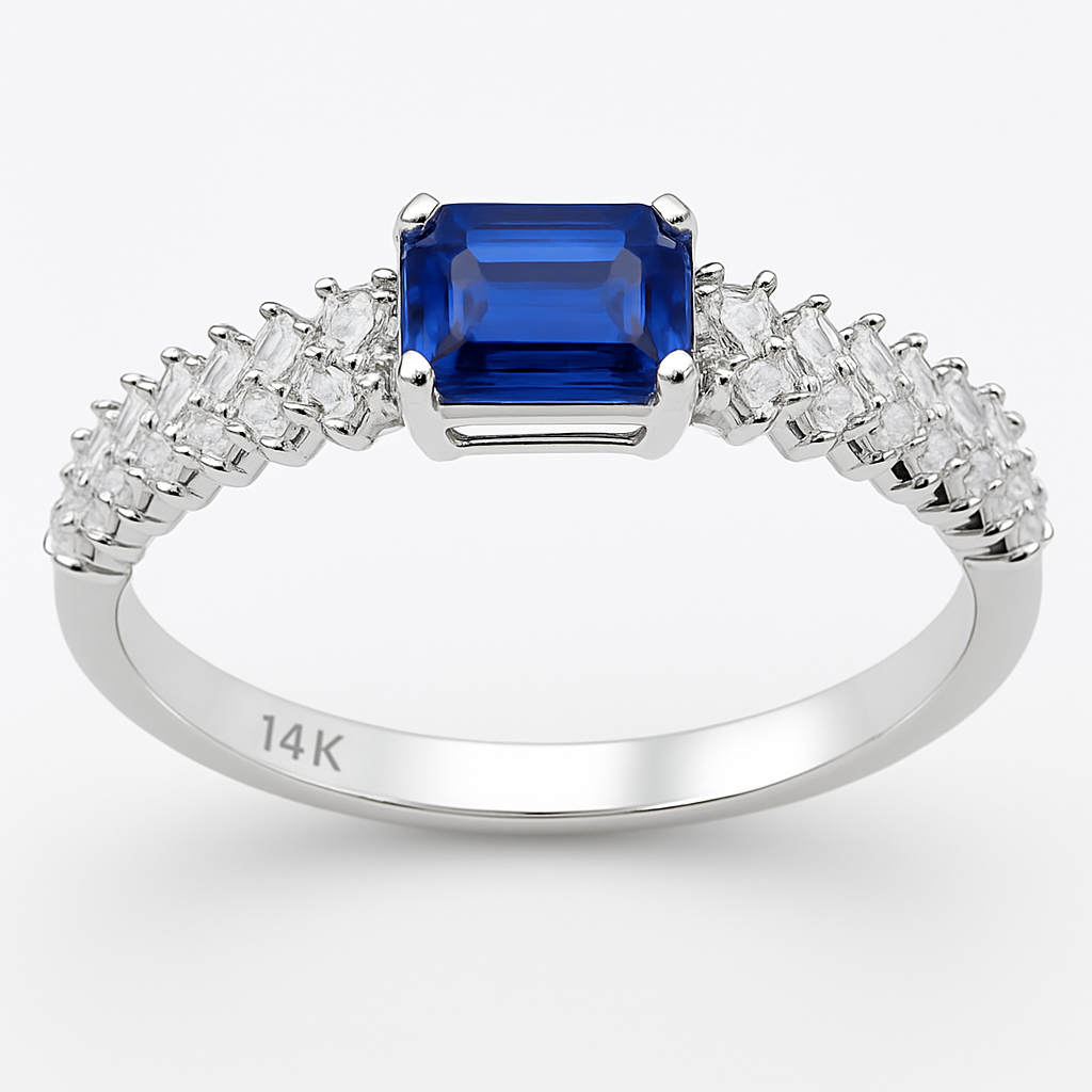 SPECIAL!.82ct G SI 14K White Gold Diamond & Blue Sapphire Gemstone Ring Size 6.5