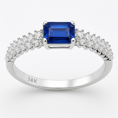 SPECIAL!.82ct G SI 14K White Gold Diamond & Blue Sapphire Gemstone Ring Size 6.5