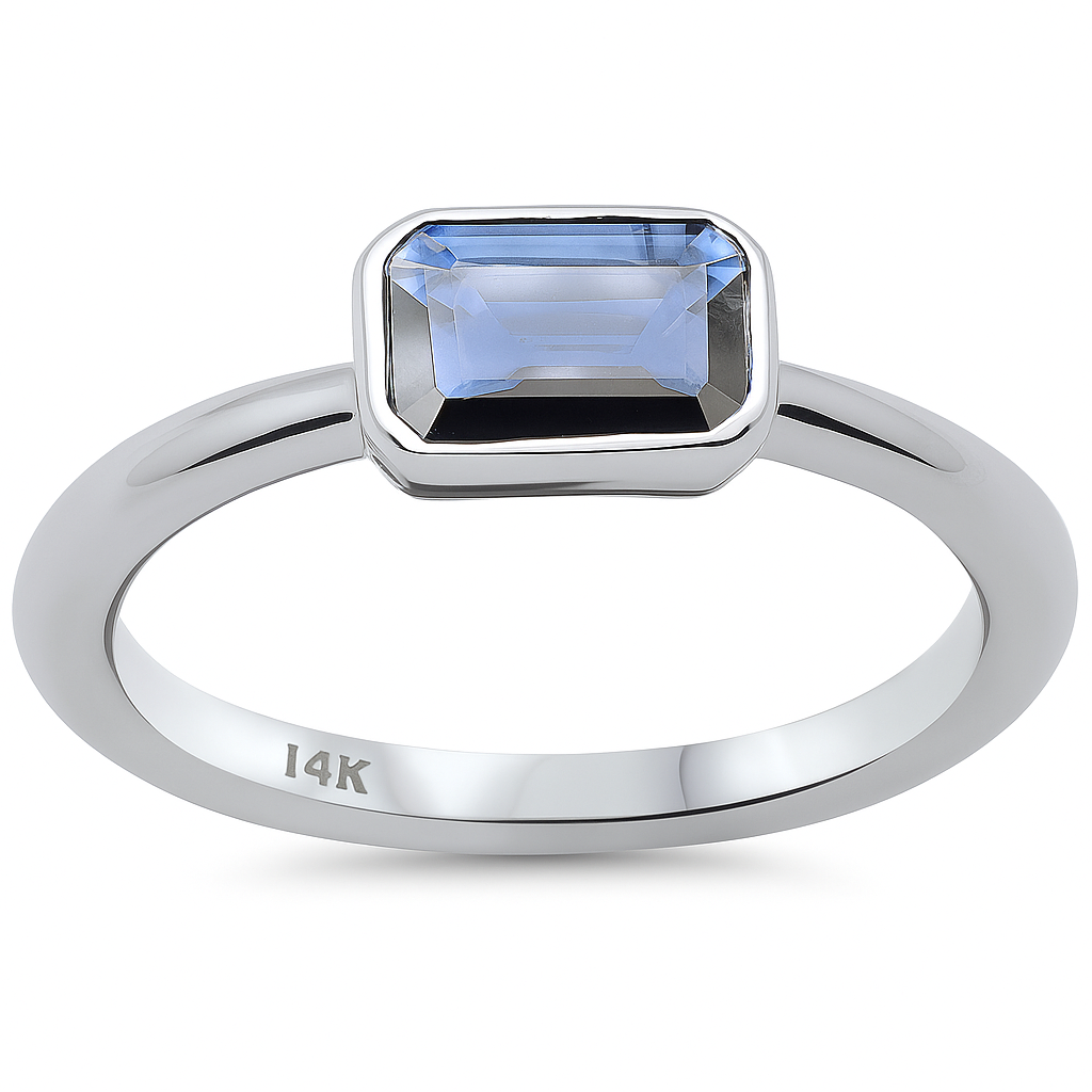 SPECIAL!.86ct G SI 14K White Gold Bezel Set Blue Sapphire Gemstone Ring Size 6.5