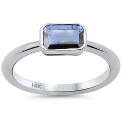 SPECIAL!.86ct G SI 14K White Gold Bezel Set Blue Sapphire Gemstone Ring Size 6.5