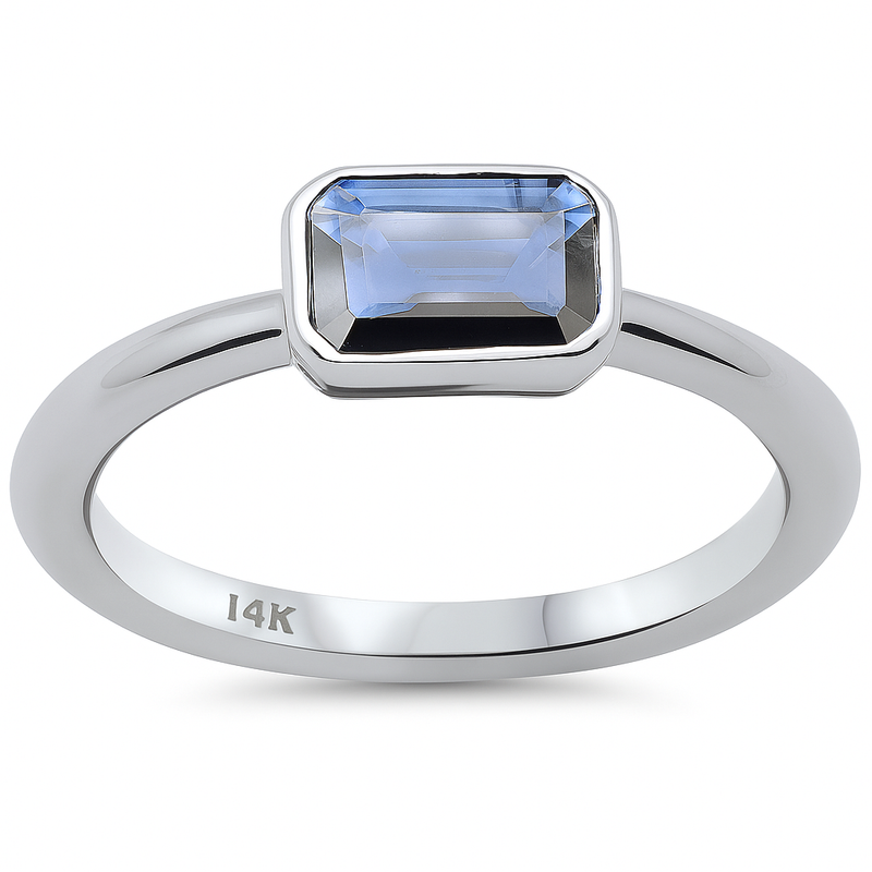 SPECIAL!.86ct G SI 14K White Gold Bezel Set Blue Sapphire Gemstone Ring Size 6.5