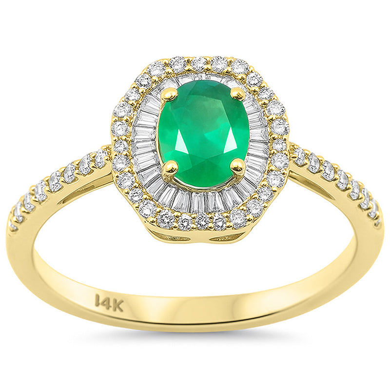 SPECIAL!.78ct G SI 14K Yellow Gold Diamond & Emerald Gemstone Ring Size 6.5