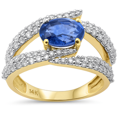 SPECIAL!2.86ct G SI 14K Yellow Gold Diamond & Oval Blue Sapphire Gemstone Ring Size 6.5