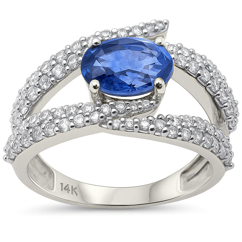 SPECIAL!3.03ct G SI 14K White Gold Diamond & Oval Blue Sapphire Gemstone Ring Size 6.5