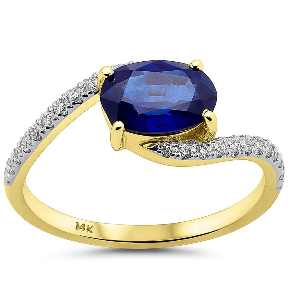 SPECIAL!.18ct, 1.36ct  G SI 14K Yellow Gold Diamond & Oval Blue Sapphire Gemstone Ring Size 6.5