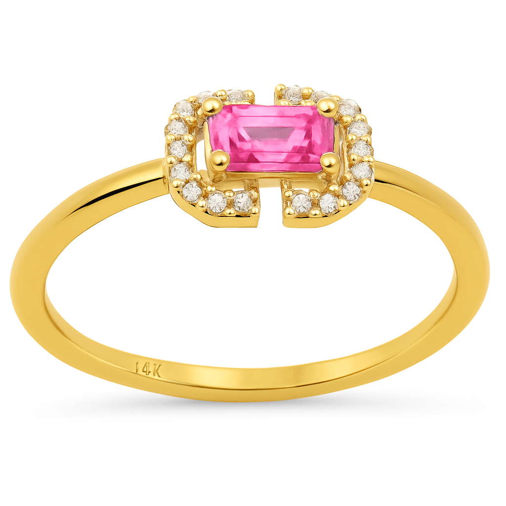 SPECIAL!.52ct G SI 14K Yellow Gold Diamond & Pink Sapphire Gemstone Ring Size 6.5