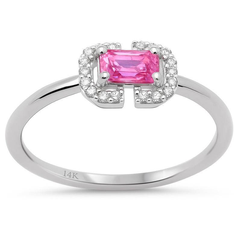 SPECIAL!.42ct G SI 14K White Gold Diamond & Pink Sapphire Gemstone Ring Size 6.5