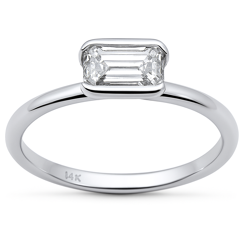 SPECIAL!.80ct G SI 14K White Gold Bezel Set Emerald Cut Diamond Engagement Ring Size 6.5