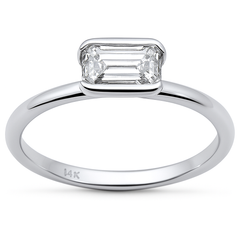 SPECIAL!.80ct G SI 14K White Gold Bezel Set Emerald Cut Diamond Engagement Ring Size 6.5