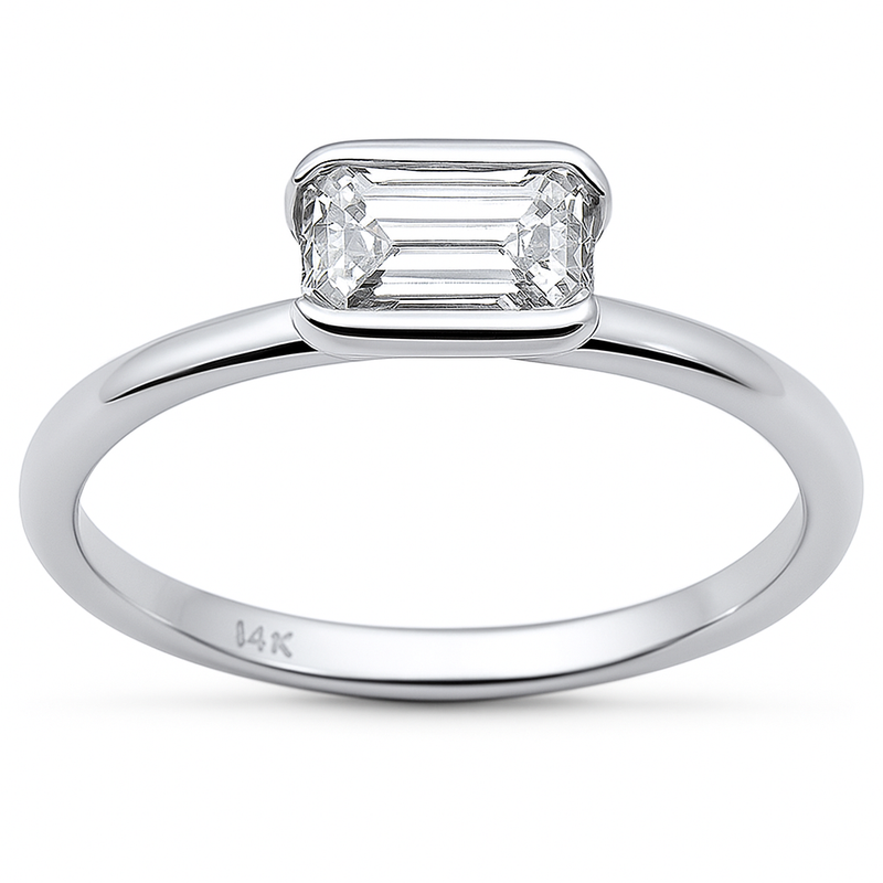 SPECIAL!.80ct G SI 14K White Gold Bezel Set Emerald Cut Diamond Engagement Ring Size 6.5