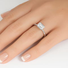 SPECIAL!.80ct G SI 14K White Gold Bezel Set Emerald Cut Diamond Engagement Ring Size 6.5