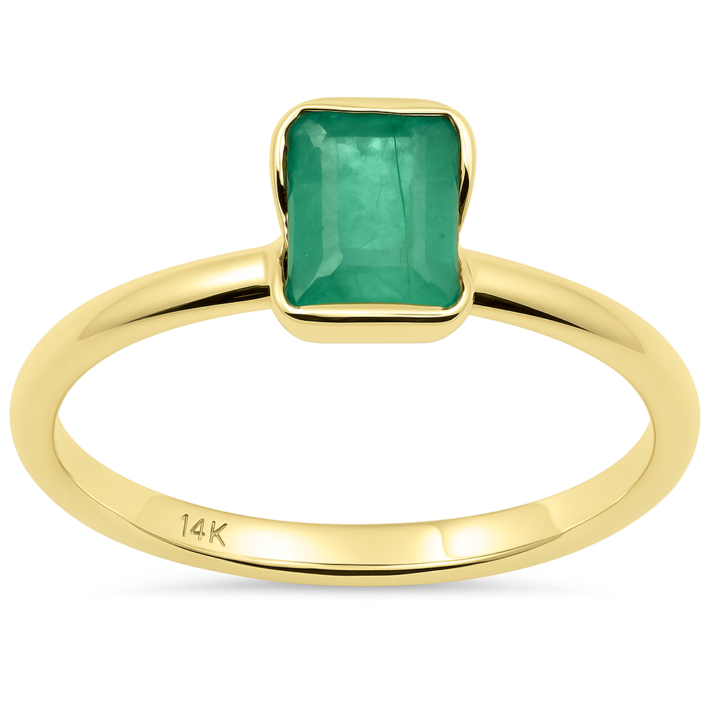 SPECIAL!.82ct G SI 14K Yellow Gold Bezel Set Emerald Gemstone Ring Size 6.5