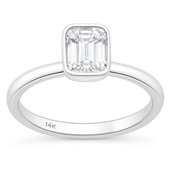 SPECIAL!.82ct G SI 14K White Gold Bezel Set Emerald Cut Diamond Engagement Solitaire Ring Size 6.5