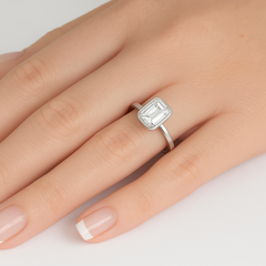 SPECIAL!.82ct G SI 14K White Gold Bezel Set Emerald Cut Diamond Engagement Solitaire Ring Size 6.5