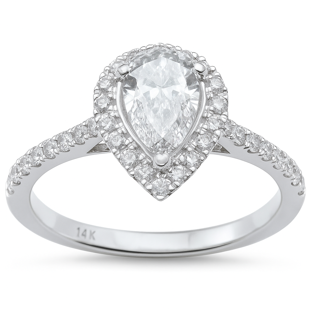 SPECIAL!1.09ct G SI 14K White Gold Pear Diamond Engagement Ring Size 6.5