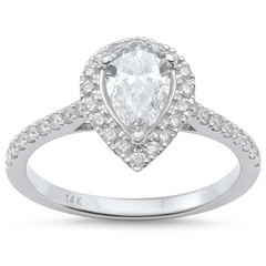 SPECIAL!1.09ct G SI 14K White Gold Pear Diamond Engagement Ring Size 6.5