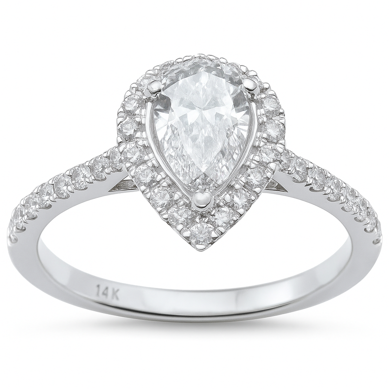 SPECIAL!1.09ct G SI 14K White Gold Pear Diamond Engagement Ring Size 6.5