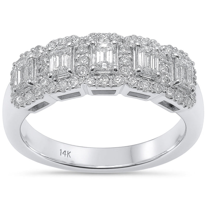 SPECIAL!.93ct G SI 14K White Gold Diamond Emerald Cut Engagement Ring Band Size 6.5