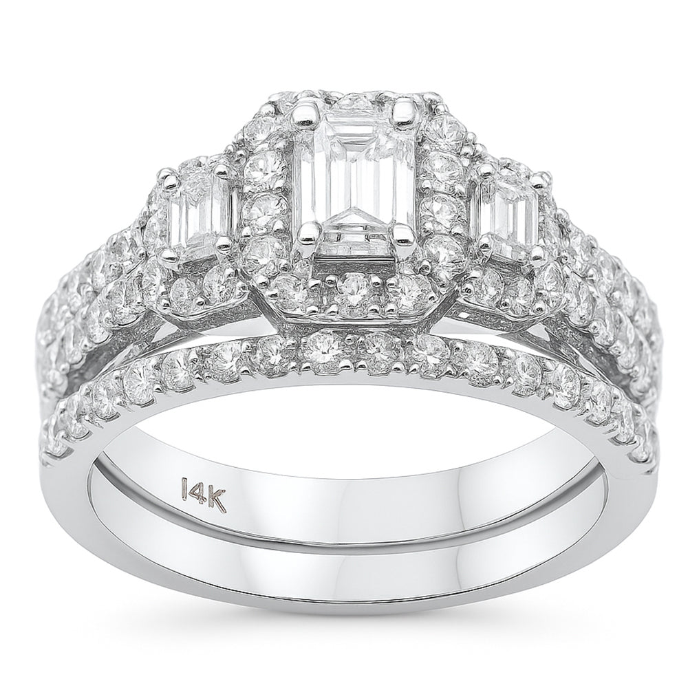 SPECIAL!1.54ct G SI 14K White Gold Diamond Three Emerald Cut Stone Engagement Ring Size 6.5