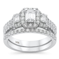 SPECIAL!1.54ct G SI 14K White Gold Diamond Three Emerald Cut Stone Engagement Ring Size 6.5