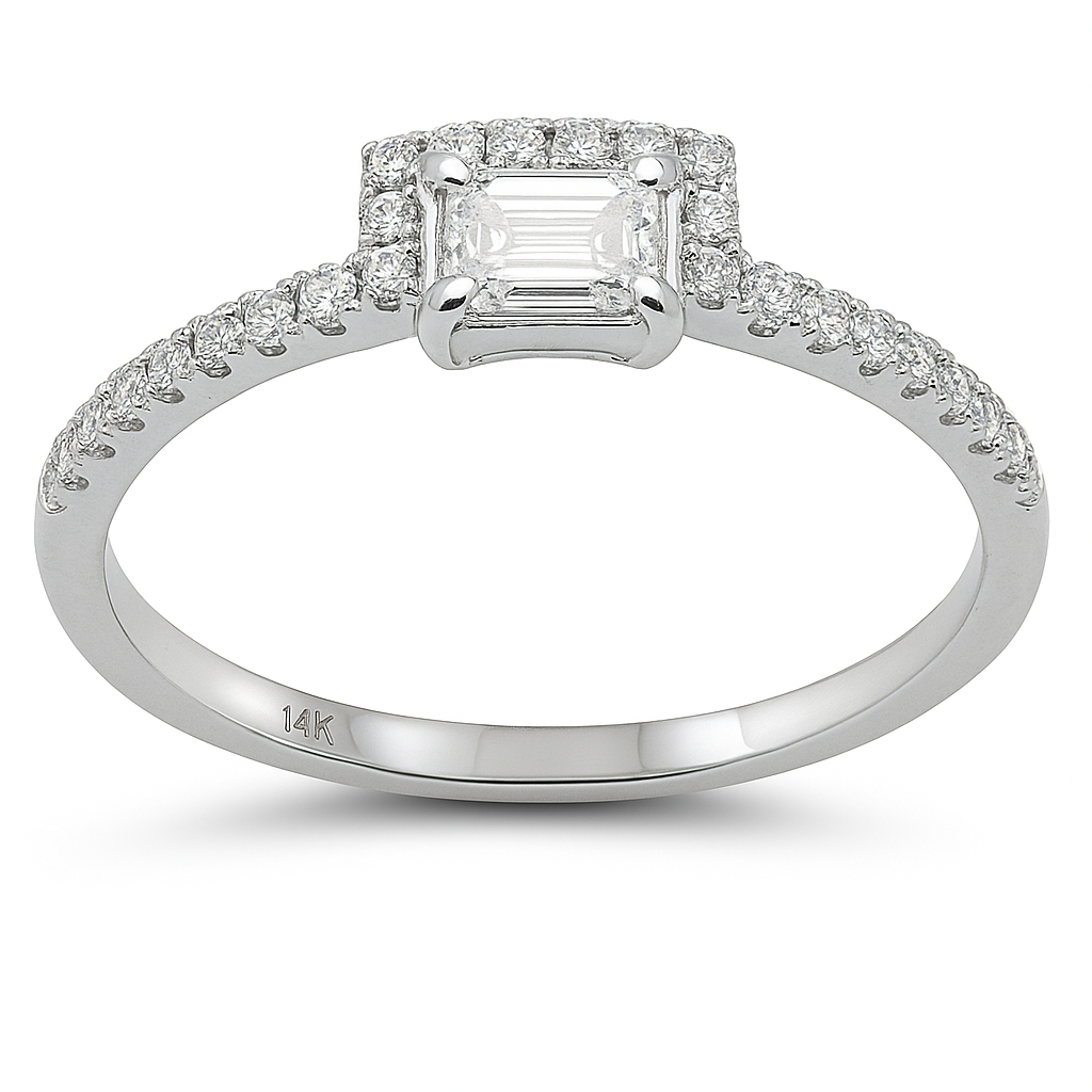 SPECIAL!.27ct, .15ct G SI 14K White Gold  Emerald Cut Diamond Band Ring Size 6.5