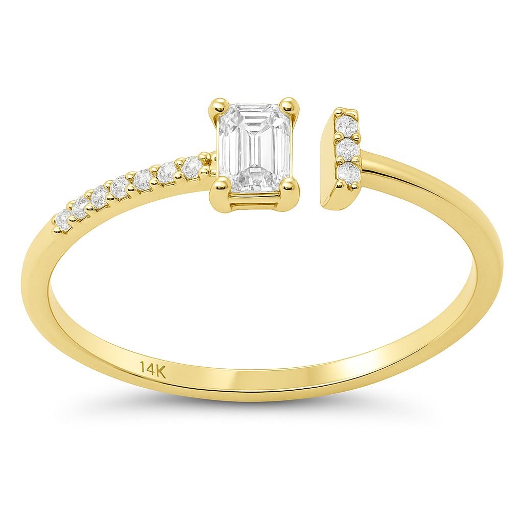 SPECIAL!.30ct G SI 14K Yellow Gold Emerald Cut Diamond Open Band Ring Size 6.5