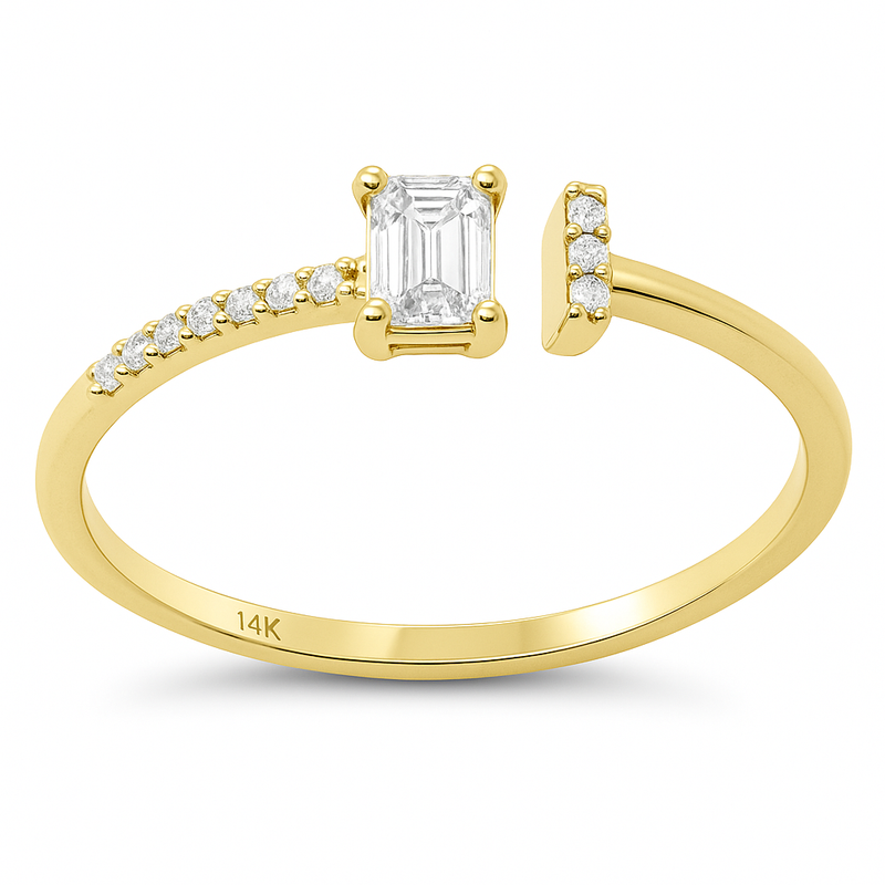 SPECIAL!.30ct G SI 14K Yellow Gold Emerald Cut Diamond Open Band Ring Size 6.5