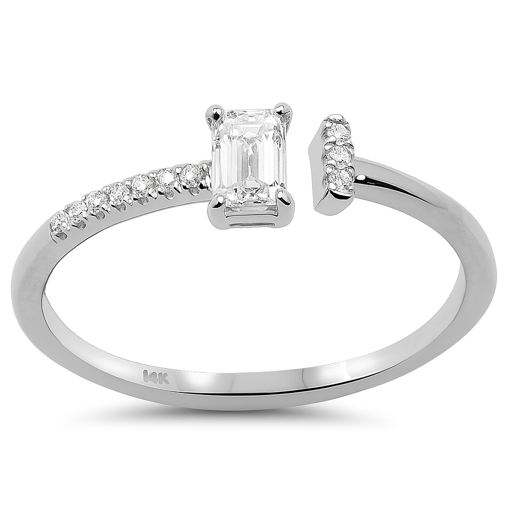 SPECIAL!.36ct G SI 14K White Gold Emerald Cut Diamond Open Band Ring Size 6.5