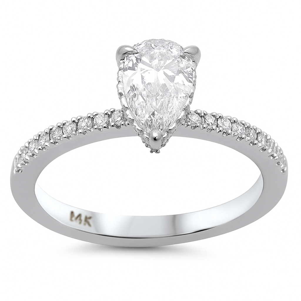 SPECIAL!1.20ct G SI 14K White Gold Pear Cut Diamond Engagement Ring Size 6.5