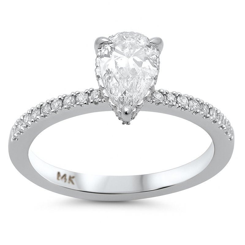 SPECIAL!1.20ct G SI 14K White Gold Pear Cut Diamond Engagement Ring Size 6.5