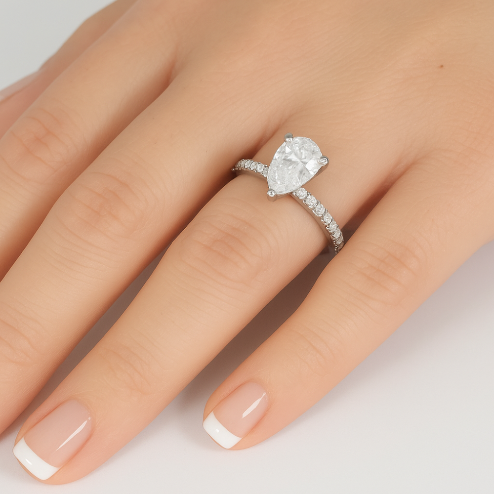 SPECIAL!1.20ct G SI 14K White Gold Pear Cut Diamond Engagement Ring Size 6.5