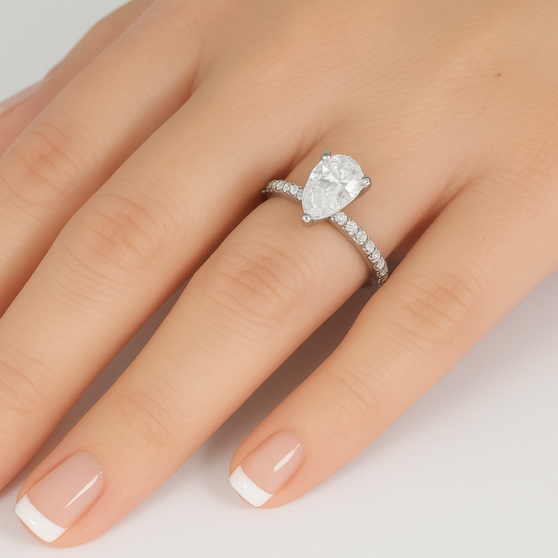 SPECIAL!1.20ct G SI 14K White Gold Pear Cut Diamond Engagement Ring Size 6.5