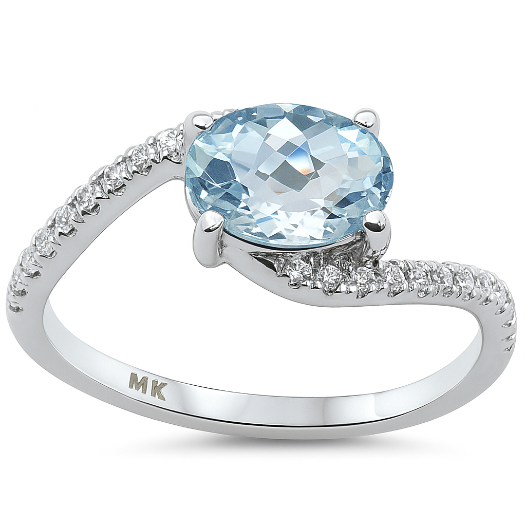SPECIAL!.17ct, .95ct G SI 14K White Gold Diamond & Aquamarine Gemstone Ring Size 6.5