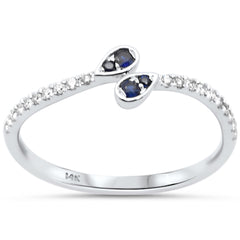 .23ct G SI 14K White Gold Diamond & Blue Sapphire Gemstone Band Ring Size 6.5
